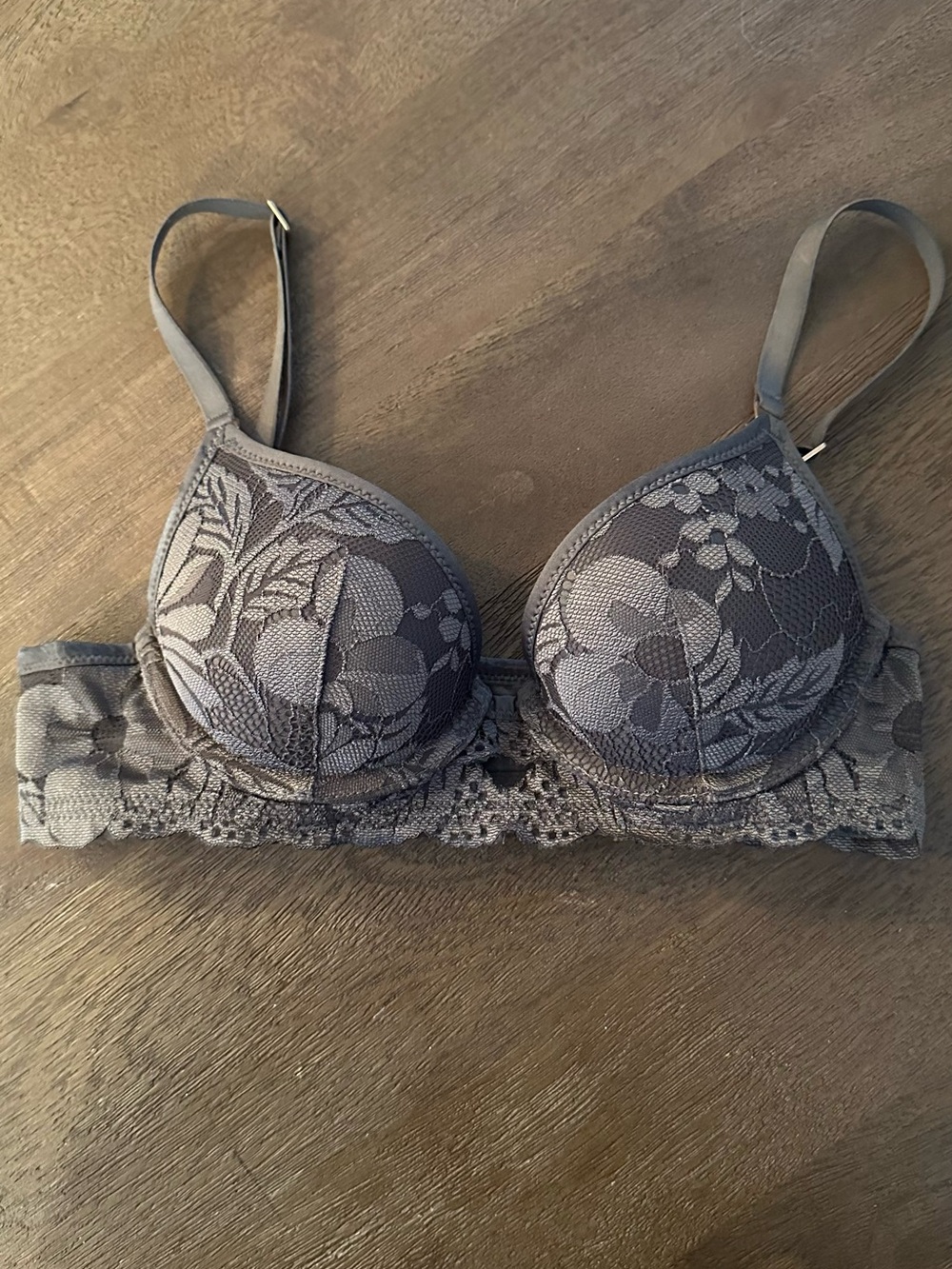 aerie Floral Lace Push-Up Bra in Gray